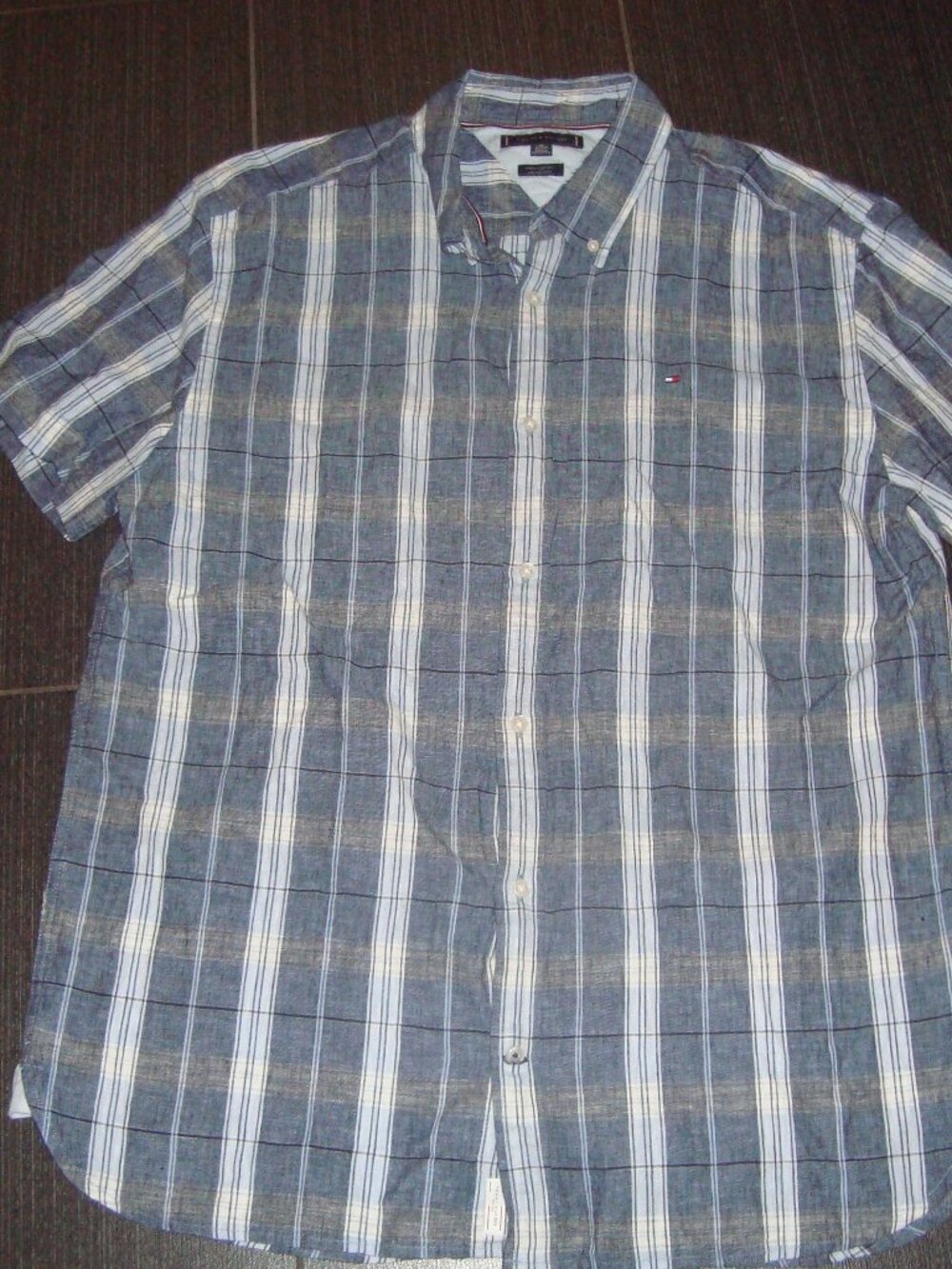 Tommy Hilfiger Men's Plaid Button Down Shirt Short Sleeve Blue sz XL